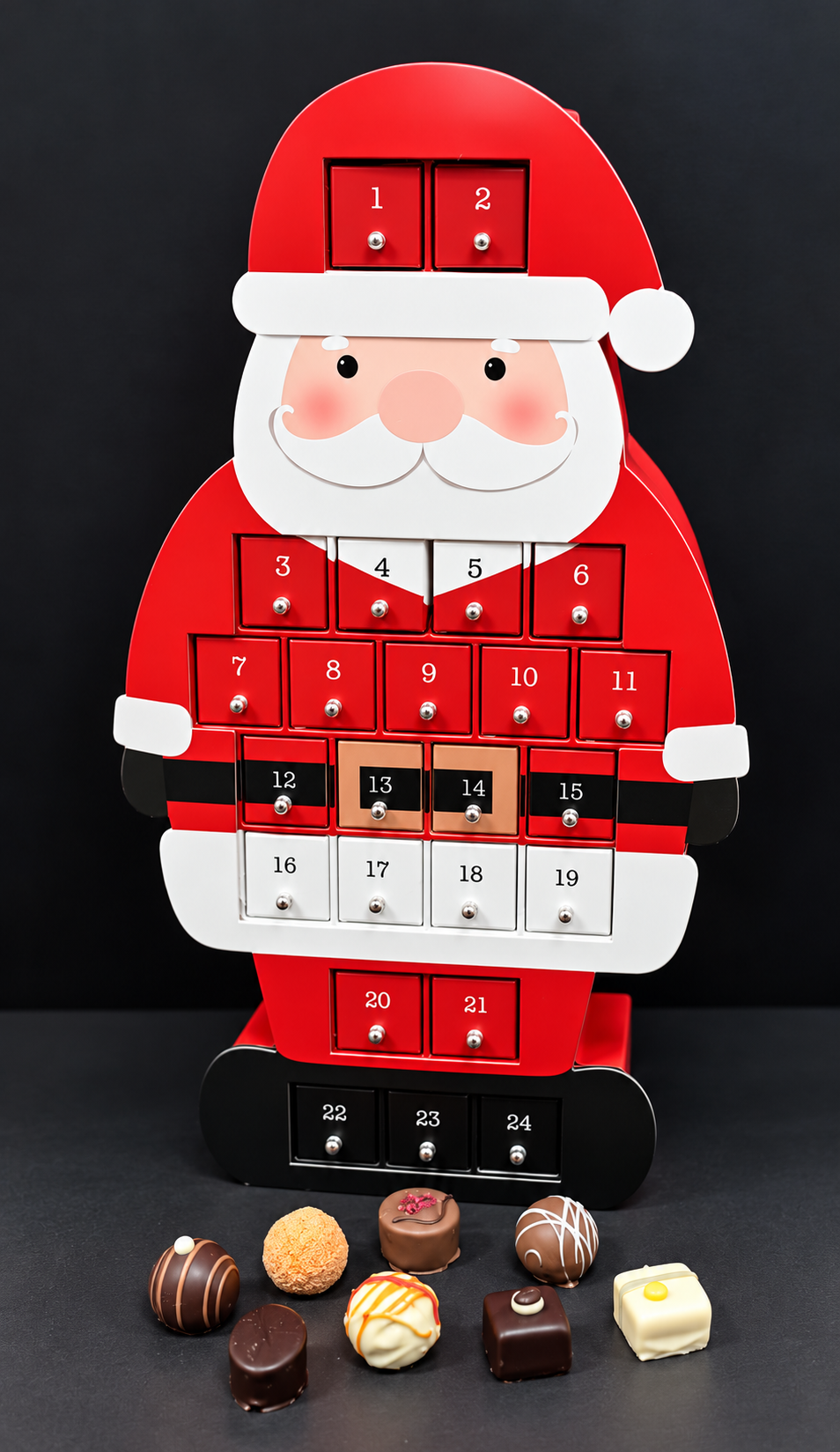 
                  
                    Pralinen-Adventskalender-Weihnachtsmann-24 handgemachte Pralinen - wieder befüllbar
                  
                