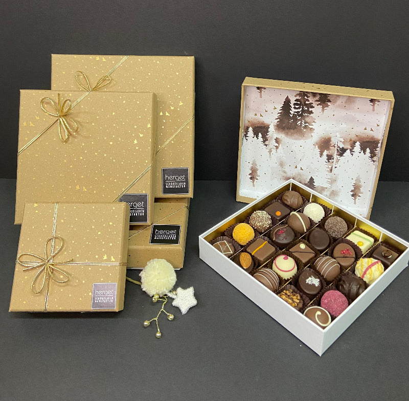 Pralinenpackung-beige-gold-Sortiment-handgemacht